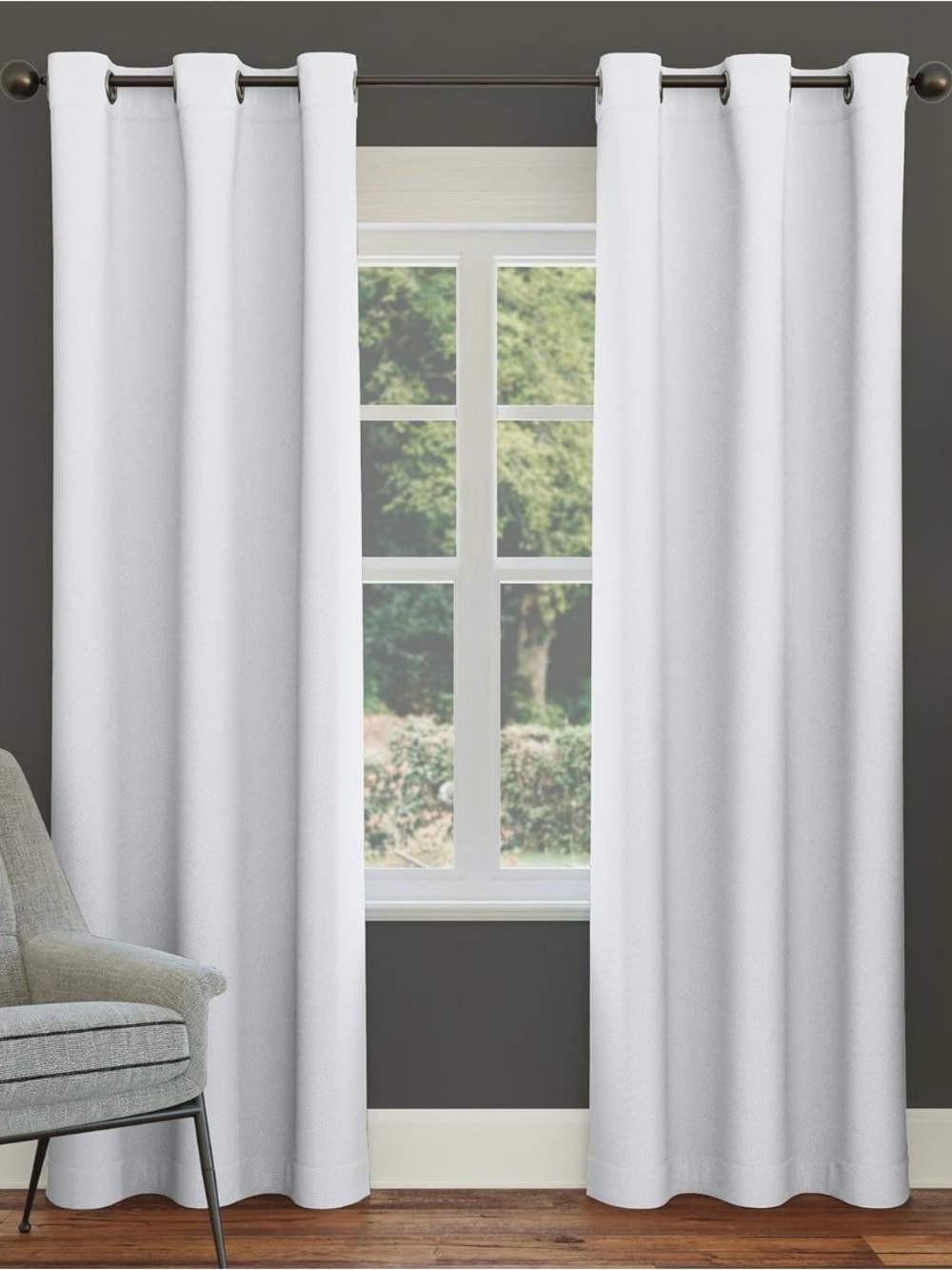 White Grommet-Top Blackout Curtain Panel -Dove White (2 Panels total)